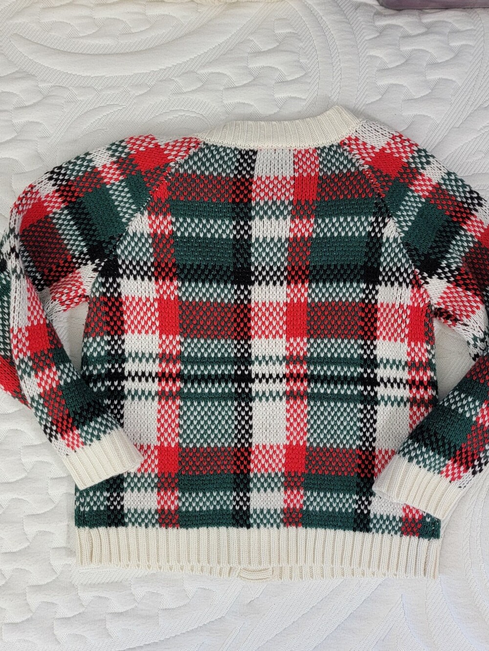 Disney Minnie Mouse Holiday Sweater 4T | Red Green Plaid Knit Christmas Cardigan - Picture 4 of 9